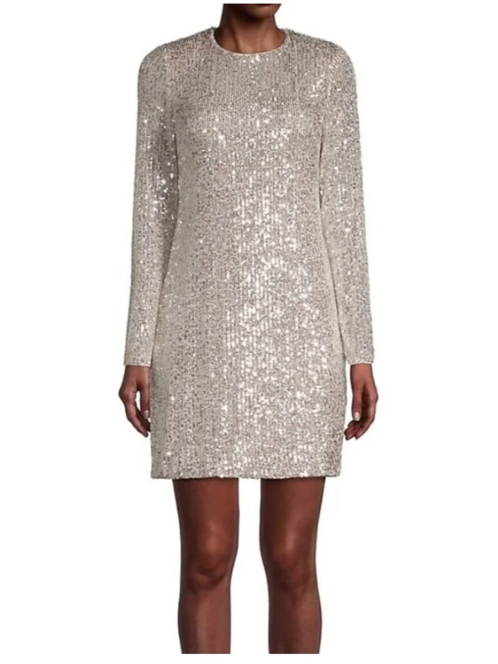 Eliza J Champagne Sequin Long-Sleeve Mini Dress